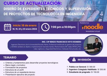 18, 19, 22 Y 23 DE ENERO – CURSO: «DISEÑO DE EXPEDIENTES TÉCNICOS Y SUPERVISIÓN DE PROYECTOS DE TECNOLOGÍA EN INGENIERÍA «