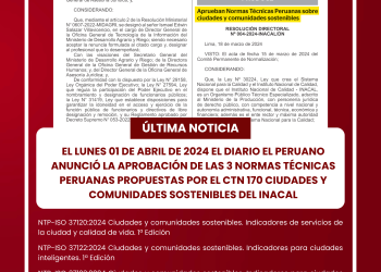 🔔¡GRAN NOTICIA PARA EL PAIS! Aprueban Normas Técnicas Peruanas ISO 37120,37122 y 37123 SOBRE CIUDADES Y COMUNIDADES SOSTENIBLES 👏👏👏